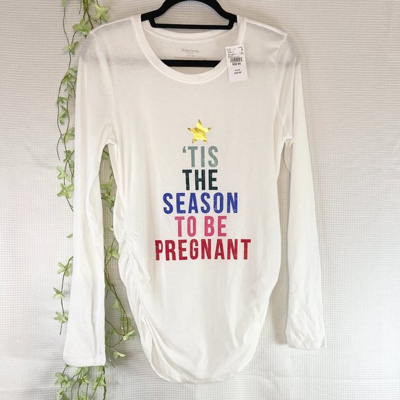 Motherhood Maternity Long Sleeve Scoop Neck Side Ruched T-Shirt White Sm… - Picture 3 of 8